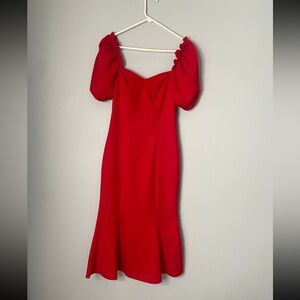 Trendyol red dress XS 2/4 36 fit flare puff sleeves sweetheart neckline Holiday